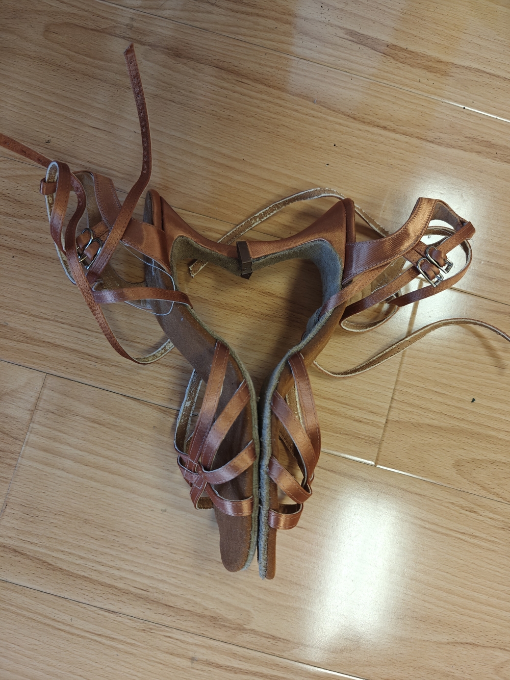 International Dance Shoes Tan Suede Sandals with Copper Straps